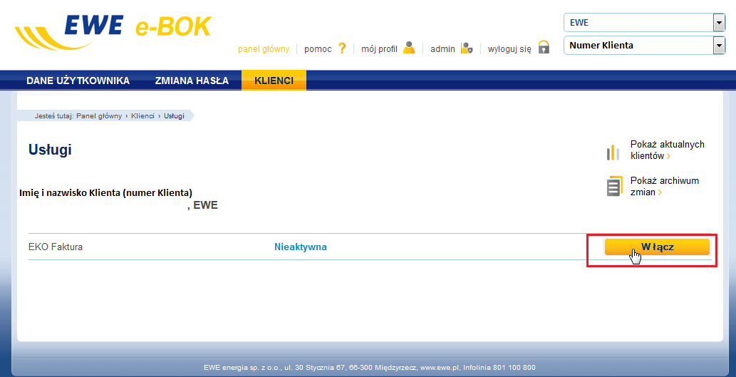 5.1.6. Eko-faktura Użytkownik ma możliwość ustawienia funkcji Eko-faktura.
