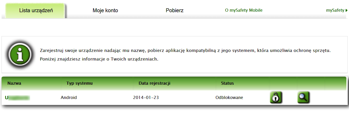 8. Na koniec kliknij POBIERZ Zarządzanie kontem Aplikacji na stroniewww.mysafetymobile.