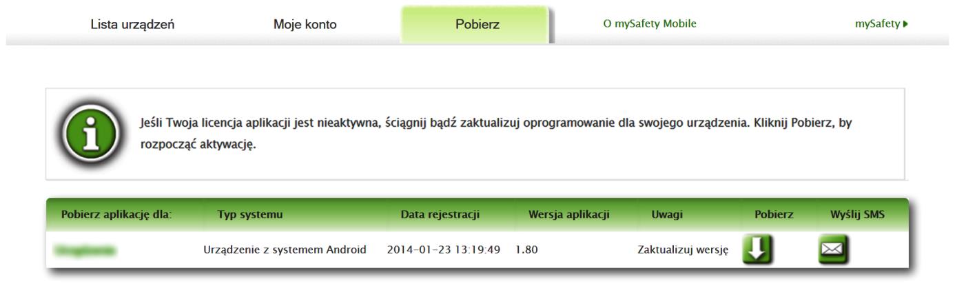 Wybierając ikonę KOPERTY poprzez SMS możesz wysłać sobie link na urządzenie, które chcesz chronić. Blokowanie urządzenia w Aplikacji mysafetymobile_platforma Android 1.