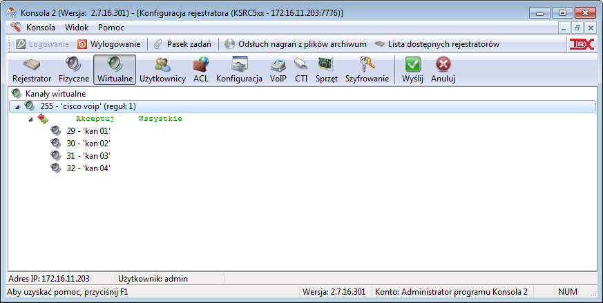 Integracja rejestratorów TRX z Avaya (ACM) - AES Utworzoną konfigurację należy wysłać do rejestratora (przycisk Wyślij).