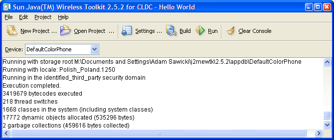 Wireless Toolkit Sun Java(TM) Wireless Toolkit for CLDC