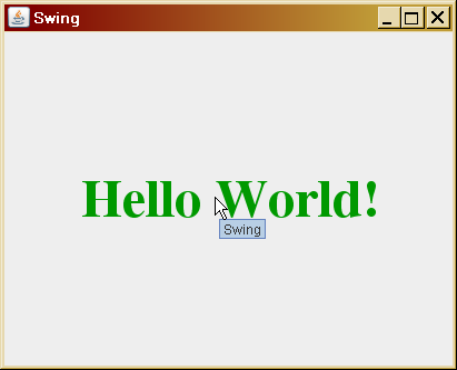 Rysunek 13. Hello World! w wersji Swing Ćwiczenie: przygotować aplet Swing z napisem Hello World! (typ pliku JApplet Form, nazwa klasy JHelloApplet itd.