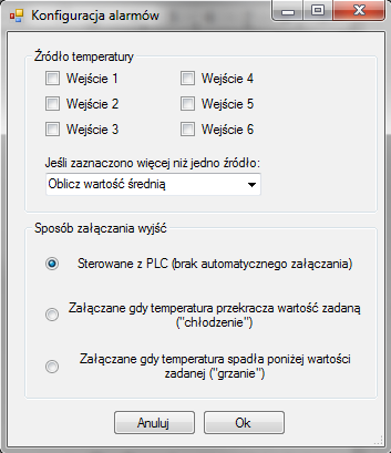 2.5.2. Konfiguracja wyjść alarmowych Pole tylko do odczytu: Aktualna wartość pole prezentuje aktualną wartość z wybranych wejść (średnia, maksymalną lub minimalną) zależnie od konfiguracji Pole do