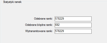 2.3.2. Statystyki ramek Pole przedstawia statystyki ramek odebranych i nadanych przez moduł. Odebrane ramki ilość poprawnie odebranych ramek Odebrane błędne ramki ilość ramek odebranych z błędami.