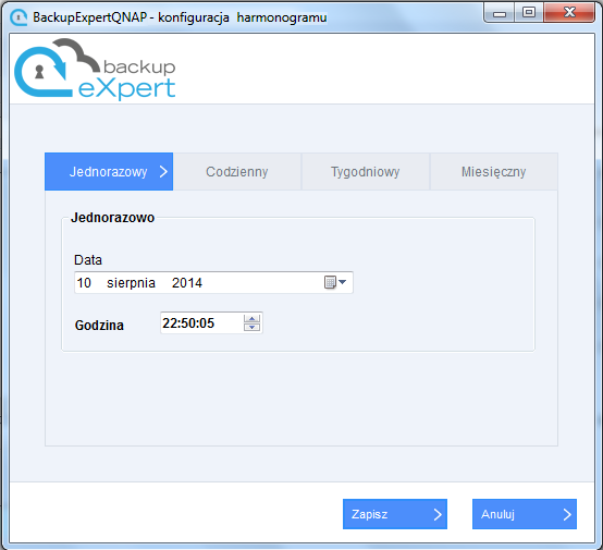 Codziennie o: - backup wykonywany jest każdego dnia o określonej przez użytkownika godzinie, Co tydzień: w wybranym dniu tygodnia o podanej przez użytkownika godzinie.