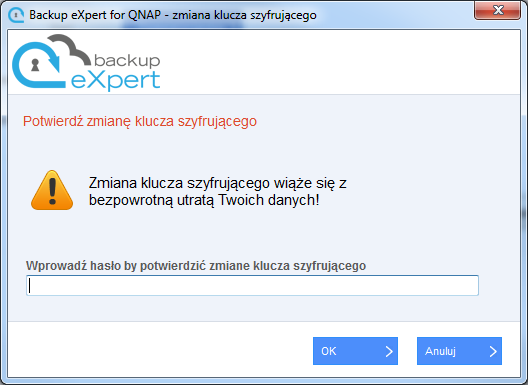 Zmiana klucza szyfrującego Przycisk Zmiana klucza szyfrującego pozwala na zmianę klucza, którym są szyfrowane dane użytkownika.