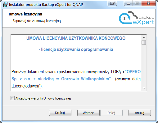 Instalacja 4 Umowa licencyjna Kliknięcie przycisku Wstecz w ostatnim kroku kreatora umożliwia