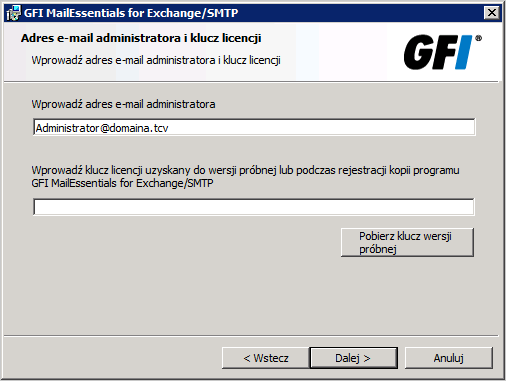 3. Kliknij przycisk Dalej na stronie powitalnej. 4. Wybierz opcję sprawdzania dostępności nowszych wersji/kompilacji programu GFI MailEssentials i kliknij przycisk Dalej. 5.