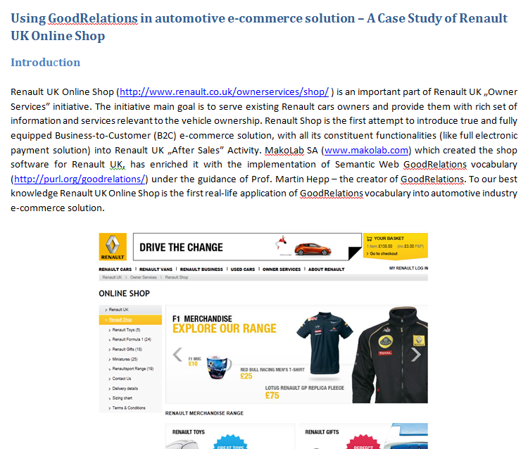 Semantic Web applications for automotive industry MakoLab: Application of GoodRelations for