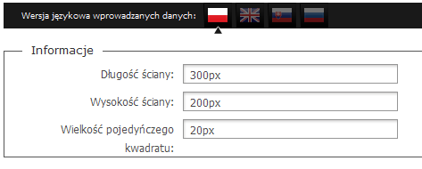 Czy aktywna ustawiamy czy ściana ma być aktywna, czy nie; Nazwa wpisujemy nazwę ściany bannerów; Ilość wierszy/ilość kolumn należy wpisać ilość wierszy/kolumn ściany; Wielkość pojedynczego kwadratu