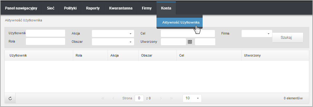 11. Dziennik Aktywności Użytkownika Control Center rejestruje wszystkie operacje i akcje wykonane przez użytkowników.