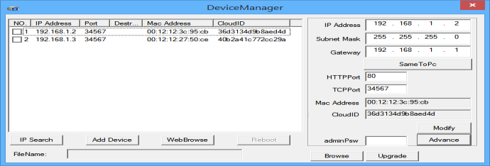 11. Wyszukiwanie/adresacja kamer IP marki EVOS z komputera PC z Windows Należy pobrać, zainstalować oraz uruchomić oprogramowanie: Device Manager Program wyszukuje tylko urządzenia EVOS, ale o