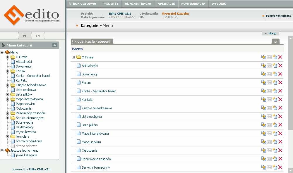 Panel administracyjny systemu