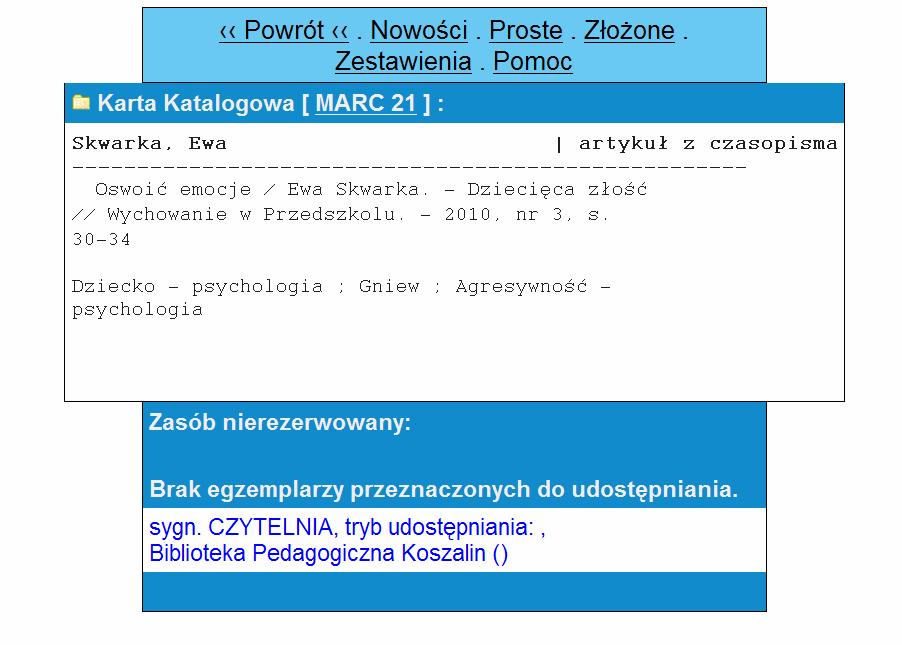 Przykład. 4. Opis katalogowy artykułu z czasopisma.