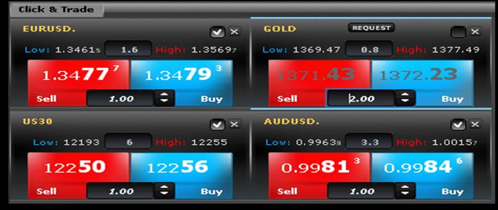 Zrealizowane transakcje są widoczne w zakładce Otwarte pozycje. Click & Trade: Najprostszym sposobem na złożeniem zlecenia jest wykorzystanie Click & Trade.