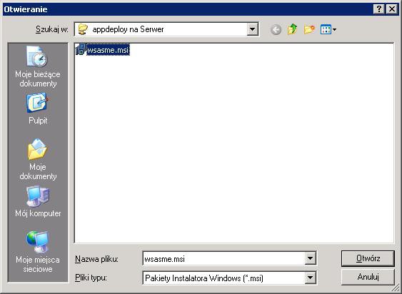 W oknie wyboru pliku instalacyjnego przechodzimy do naszego udostępnionego folderu