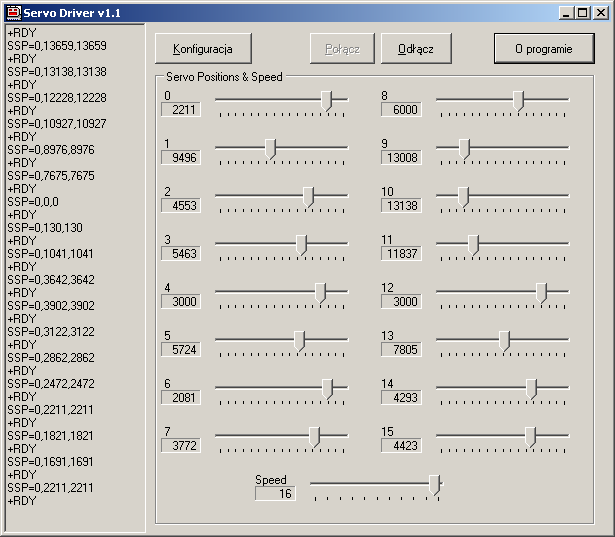 Program testowy Do sterownika załączamy program testowy pozwalający szybko sprawdzić działanie sterownika oraz podejrzeć przesyłane do niego rozkazy.