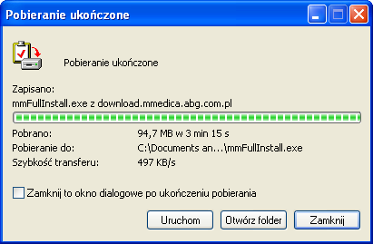 Po wybraniu miejsca, gdzie ma być zapisany następuje rozpoczęcie pobierania aplikacji instalatora.