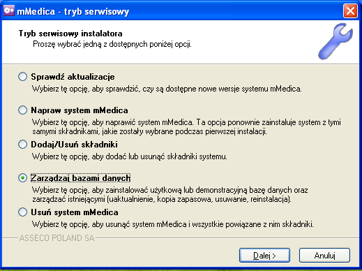 2.2.4. Zarządzanie bazami danych Tą opcję wybieramy w następujących przypadkach: Gdy obok bazy wcześniej zainstalowanej chcemy zainstalować nową. Np.