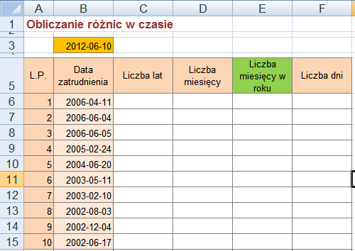 S t r o n a 9 Przykład Dane są daty zatrudnienia 10 pracowników (Rysunek 13).