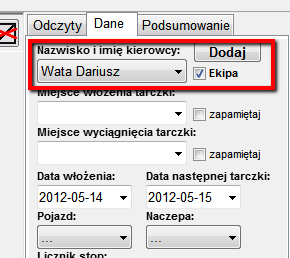 8.2.1. Podwója ekipa W przypadku jazdy dwóch kierowców, w tachografie powinny być włożone dwie tarczki.