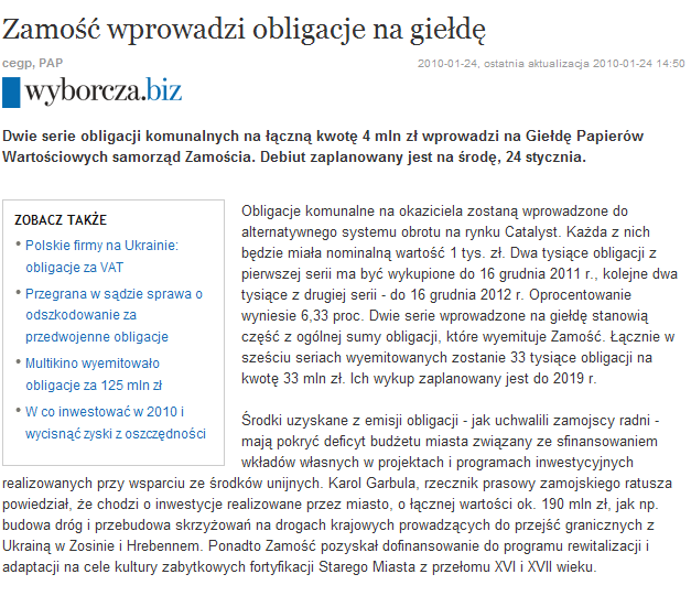 zł. Na Catalyst wprowadzone zostały dwie serie obligacji w