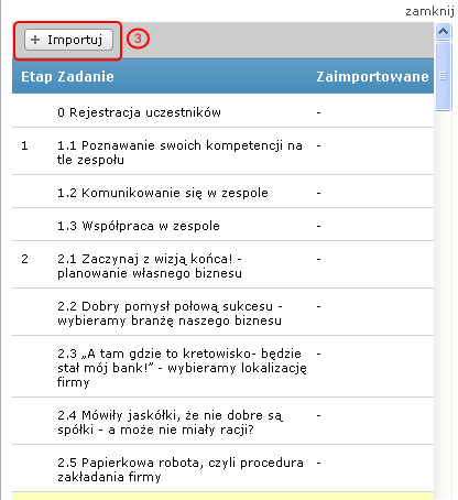 Określenie czasu gry dla klasy aby określić przedział czasowy trwania gry dla wybranej klasy, należy kliknąć przycisk Edytuj (1) znajdujący się po prawej stronie na liście grup na wysokości wybranej
