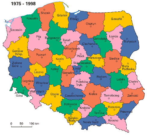 Podział terytorialny 1975-98 49 województw i miasto