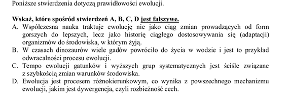 Ewolucja i Antropogeneza Zadanie 1 (1pkt) Spośród wymienionych poniżej, wskaż najstarszą formę należącą do rodzaju Homo (otocz kółkiem odpowiednią literę) A. Człowiek wyprostowany B. Neandertalczyk C.