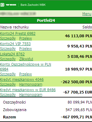 Aby umożliwić Ci rozpoznanie rachunków, przy ich nazwie umieszczone są 4 ostatnie cyfry numeru rachunku.