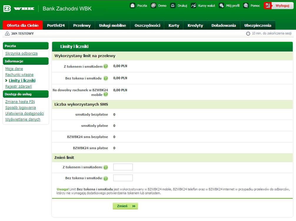 Po wciśnięciu przycisku Zmień wyświetlony zostanie aneks do Umowy usług bankowości elektronicznej BZWBK24 zawierający nowe kwoty limitów.