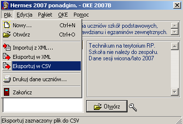 Używając wydruku tabelarycznego możemy wydrukować poszczególne przedmioty, podsumowanie ilości sal i podsumowanie ilości zadeklarowanych arkuszy.