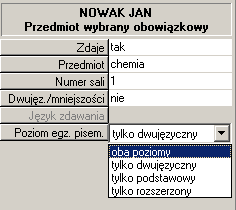 W polu Poziom egz. pisem.