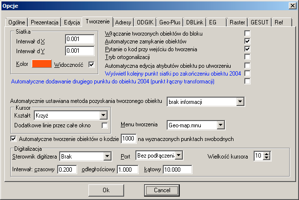 System informacji o terenie GEO-MAP 3 Najprostszym przypadkiem jest transformacja na narożniki sekcji, wtedy należy utworzyć tylko cztery obiekty 2004.