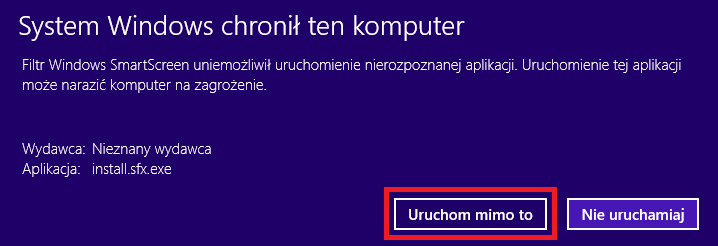 3. W zależności od posiadanego systemu operacyjnego otrzymasz komunikaty: Microsoft Windows 7: aby zainstalować pakiet kliknij na