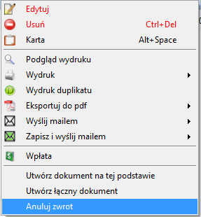 5. Zwrot paragonu Ta funkcja jest dostępna jedynie dla Paragonu. Po kliknięciu w programie pojawia się komunikat: Zamierzasz dokonać zwrotu paragonu. Kontynuować?