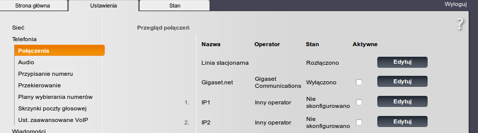 Strona 3 c) zakładka Połączenia Przechodzimy do zakładki Ustawienia -> Telefonia ->