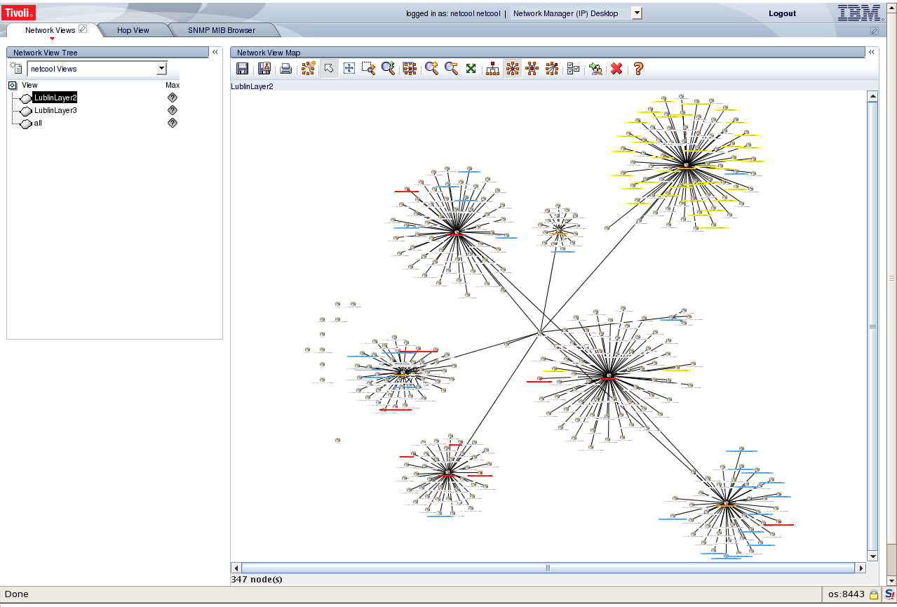 IBM TIVOLI NETWORK MANAGER Skalowalne, elastyczne wykrywanie topologii Wizualizacja statusu i
