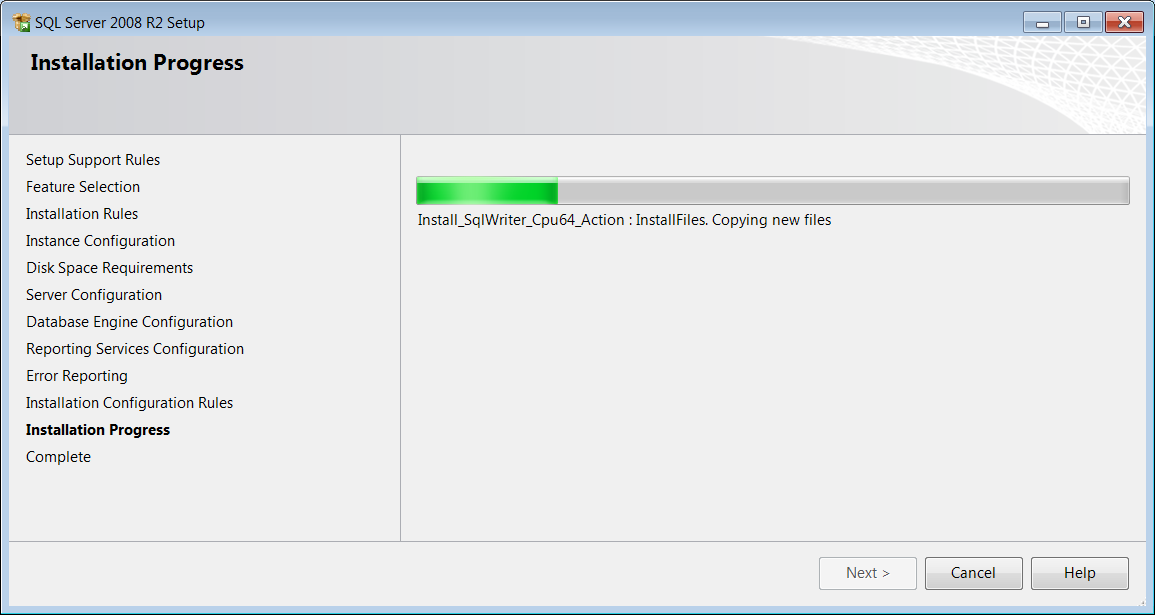 Instalacja i konfiguracja Microsoft SQL Server 2008 R2 Express 10/14 18. Kliknij przycisk Next, aby przejść dalej. 19.