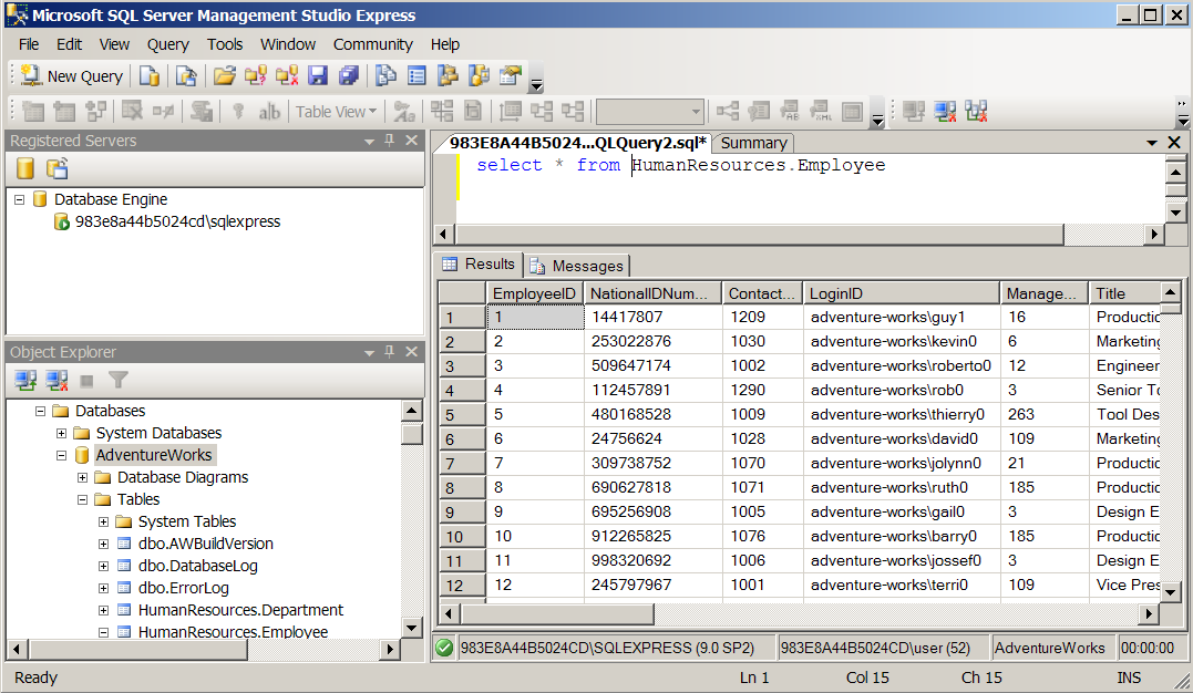 S. Samolej, A. Bożek: Administrowanie bazą danych MS SQL Server 2005 4 Rys. 1.4 Widok definicji kolumn wybranej tabeli Rys. 1.5 Efekt wywołania polecenia SQL dla wskazanej bazy danych. 1.3.