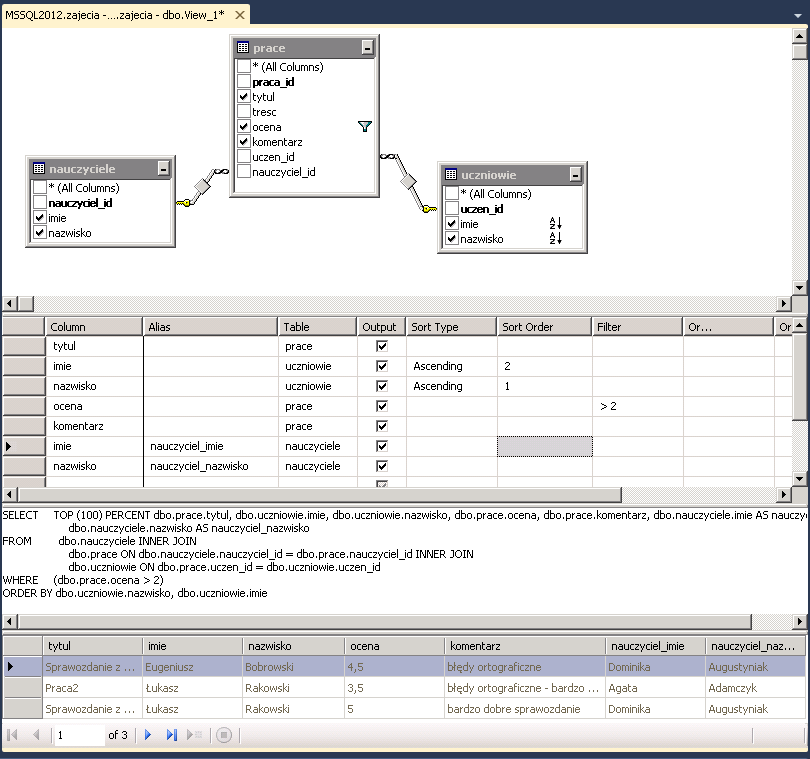 7. Aby uruchomić przygotowaną w ten sposób kwerendę SQL należy kliknąć PPM i wybrać Execute (Ctrl + R) lub wybrać Execute z menu u góry. 8.