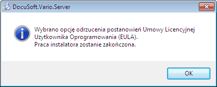 Instrukcja Instalacji Vario.ONE 5 Po uruchomieniu instalacji serwera Vario.ONE wyświetli kolejno licencję do zaakceptowania. Rys.