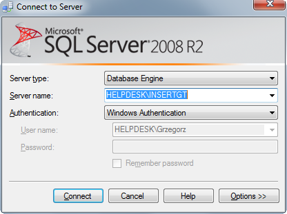PRZYWRACANIE BAZY DANYCH Z POBRANEGO PLIKU W celu przywrócenia bazy danych MS SQL na nasz serwer należy uruchomić program MS SQL Server Management Studio.