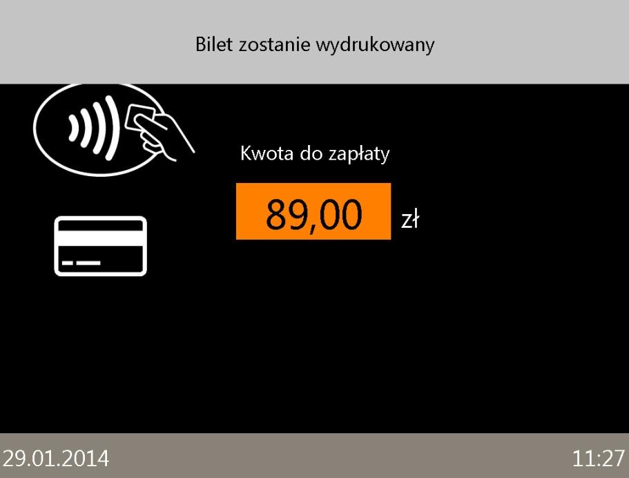 Następnie, w zależności od sposobu płatności bezgotówkowej, należy włożyć kartę do czytnika kart płatniczych i w momencie, gdy terminal poprosi o podanie kodu PIN, wpisać go.