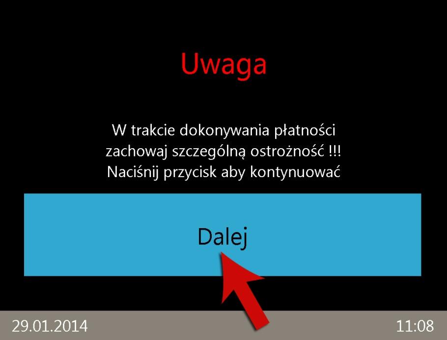 Po wyborze linii na wyświetlaczu pojawi się ekran wyboru dnia, od którego ma zacząć obowiązywać bilet. Wyboru należy dokonać dotykając interesującą datę na wyświetlonym kalendarzu.