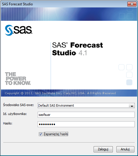 31 Weryfikacja instalacji SAS Forecast Servera. 1. Przykładowy projekt w SAS Forecast Studio Na początku stworzymy prosty projekt w SAS Forecast Studio: 1.