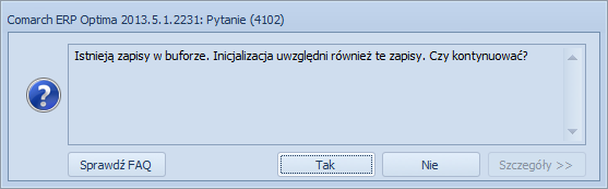 Rys. Komunikat Po zaznaczeniu konta lub większej ilości kont i wybraniu ich na dokument przeszacowania rozpocznie się proces przeliczania sald wg kursu podanego na formatce.