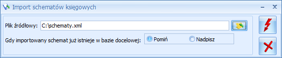 Rys. Formatka eksportu schematów księgowych Uwaga: Jeżeli podany plik docelowy już istnieje, wówczas pojawi się pytanie Podany plik już istnieje. Czy chcesz go nadpisać?