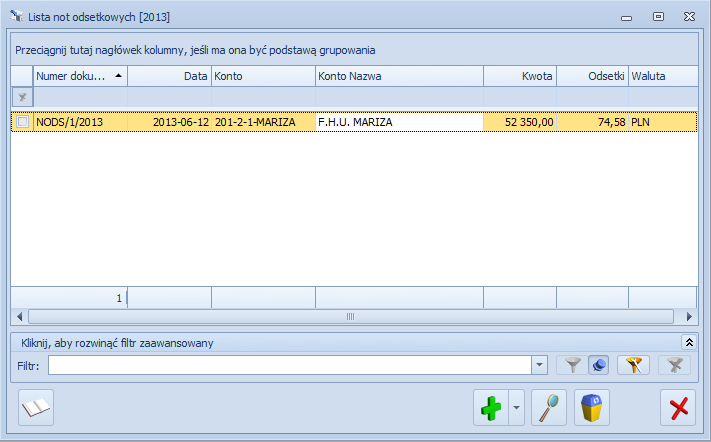 Rys. Lista not odsetkowych 4.5.11.2 Formularz noty odsetkowej Formularz noty odsetkowej posiada trzy statusy: Bufor/ Zatwierdzony/ Anulowany.