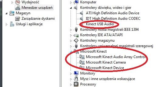 Rysunek 2 Wynik poprawnej instalacji sensora Kinect. 8. na sensorze Kinect mruga zielona dioda, co świadczy o poprawnej instalacji. [3] 3.